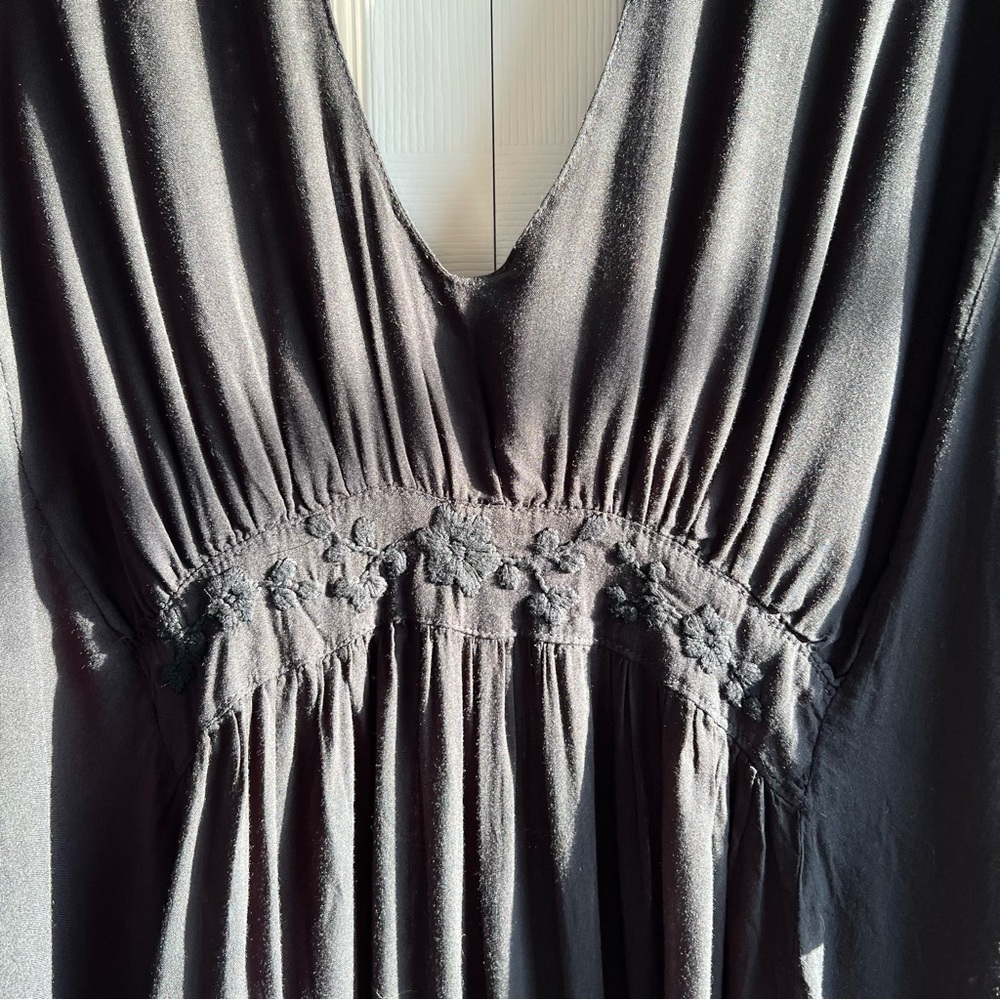 Bum Bum Ipanema Black V-Neck Swim Cover Up Dress Tunic M Embroidery Caftan Loose - Picture 3 of 10